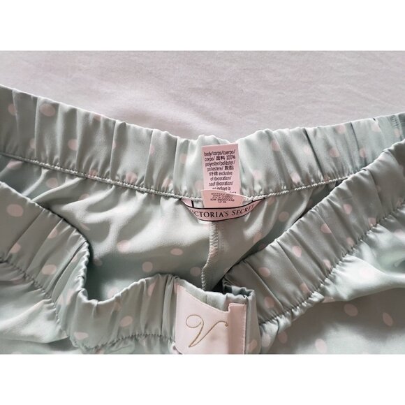 Victoria's Secret Size L Women’s Pajama Shorts Turquoise Polka Dot Satin Logo - Picture 9 of 11